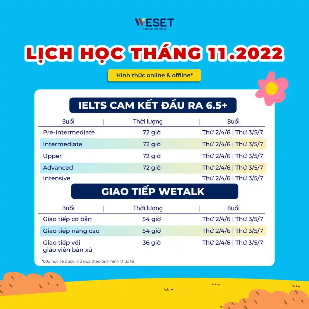 lịch khai giảng tháng 11