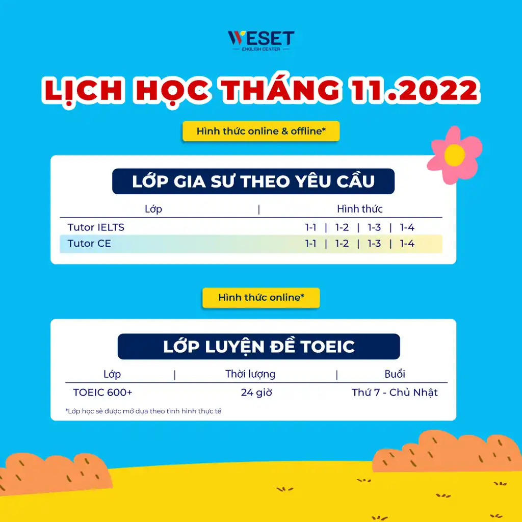 lịch khai giảng tháng 11