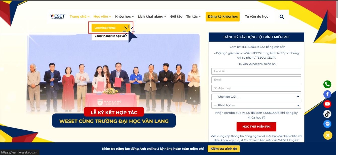 Mở Learning Portal từ Menu