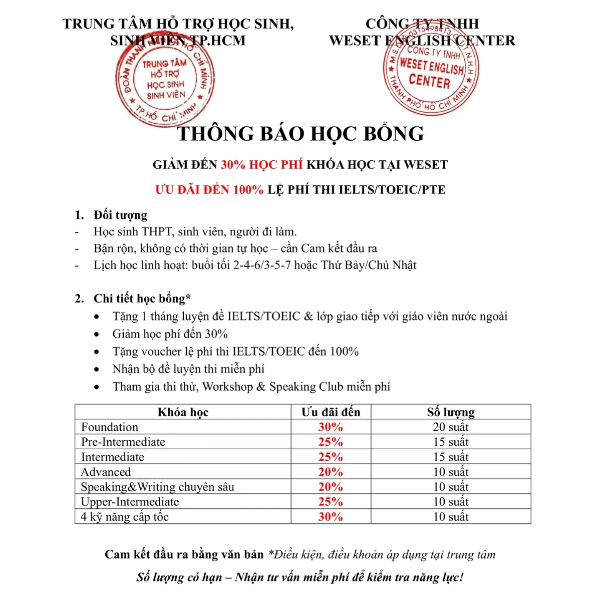 Thông báo học bổng WESET